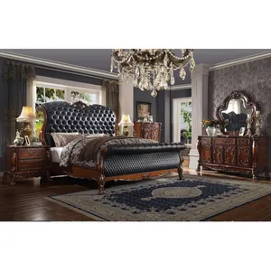 Trandinational style bedroom furniture king or queen size adult black velvet upholstered bed