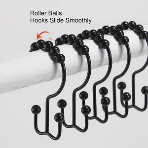 YIWANG Noir Double Tringle À Rideau De Douche Crochets Anneau De Suspension De Rideau - Product Image 2