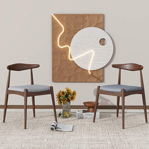 <span class=keywords><strong>Set</strong></span> di 2 sedie da pranzo moderne ed ecologiche in legno di gomma con schienale ergonomico e cuscini confortevoli Noce+Grigio chiaro - Product Image 1