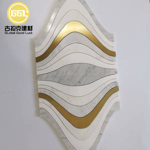 Grande lanterne à jet d'eau en marbre véritable mosaïque or tuile de cuivre - Product Image 4