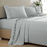 Ensemble de draps de lit à ourlet festonné taille Queen 90gsm Microfibre douce 100% polyester 4 pièces Literie avec drap plat Drap housse Taies d'oreiller