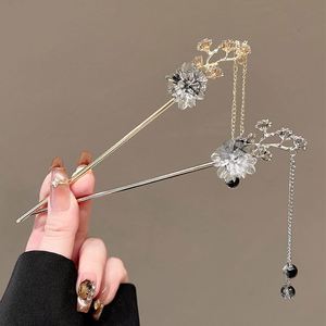 2025 Horquilla de Metal Elegante con Borla de Flor de Rosa Negra y Luna, Estilo Chino Hanfu, para Mujer, Accesorios para el Cabello - Product Image 3