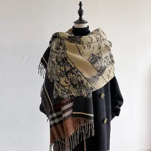 Hot-selling classic plaid big-name horse map scarf winter double-sided cashmere warm scarf shawl women's high sales