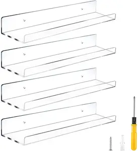아크릴 책장 진열대 투명 부동 벽 선반 욕실 용, 매니큐어, 샤워 벽 라이저 보관