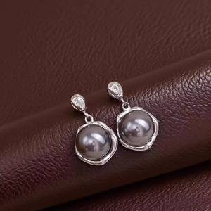 DIY 22662 Women's S925 <b>Silver</b> <b>Pearl</b> <b>Earrings</b> 9-10mm Round Beads with Empty Stand and Earnail Fashion Accessories - Product Image 1