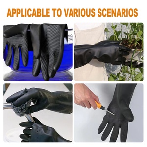 SunnyHope <span class=keywords><strong>Gants</strong></span> de Travail <span class=keywords><strong>Noir</strong></span> Long Caoutchouc Imperméable Latex Vêtements Industriels EN388 Certifié Nettoyage Lavage Alimentaire Usage Domestique - Product Image 5
