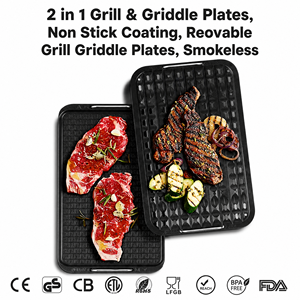 Parrilla Eléctrica para Interiores sin Humo de 1200W con Placa Doble Extraíble, Bandeja Recolectora de Grasa y Cubierta de Vidrio para Cocina y <span class=keywords><strong>Barbacoa</strong></span> en Casa - Product Image 2