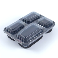 Boîte à lunch jetable en PP à 4 compartiments avec couvercle anti-fuite, compatible micro-ondes, plateau empilable pour plats à emporter