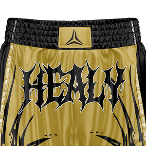 กางเกงมวยผสมผสาน Healy สำหรับผู้ชาย สีทองดำ พิมพ์ลายแบบ Sublimation แห้งเร็ว ทรงปกติ สำหรับผู้ใหญ่ ชุดสำหรับชกมวย - Product Image 3
