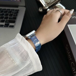 Cinturino per orologio Glitter Laser di lusso per Iwatch S10 per <span class=keywords><strong>Apple</strong></span> <span class=keywords><strong>Watch</strong></span> 1/2/3/4/5/6/7/<span class=keywords><strong>SE</strong></span>/9/8/10 in resina cinturino - Product Image 4