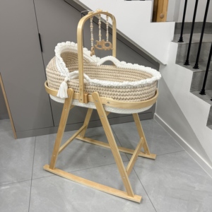 Support de berceau Moïse en bois naturel avec <span class=keywords><strong>base</strong></span> à bascule et barre d'activités pour bébé, pour berceau Moïse - Product Image 6