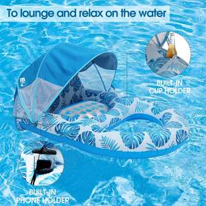 Bouée de piscine avec auvent UPF50+, grandes bouées de piscine pour adultes, bouée gonflable robuste avec porte-gobelet et dossier - Product Image 3