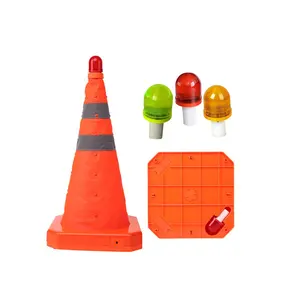 Durable ABS Base Collapsible 55cm Road Expandable LED Flashing Retractable Traffic Cone Custom