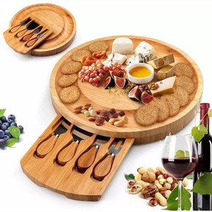 Bamboo <b>Cheese</b> Board <b>Set</b> With <b>Knives</b> And Drawer Portable Cutting Board For Serving And Party Use - Product Image 1