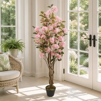 Arbre artificiel en soie de 1,5 m avec tronc en bois véritable, plante fleurie artificielle pour vitrine de magasin et décoration