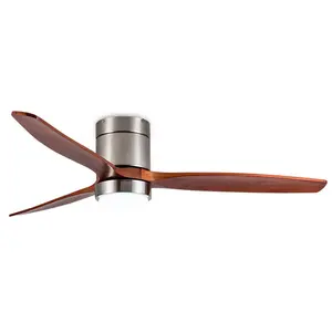 High End Luxury Solid Wood blades 42 52 60 Inch Flush Mount Install DC Silent Motor Energy Saving Ceiling Fan With CCT LED Light