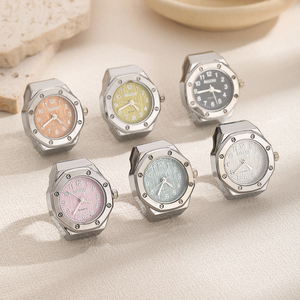 Anello <span class=keywords><strong>Orologio</strong></span> da Dito Personalizzato con Logo, Regalo Semplice per Matrimonio, Fidanzamento, Festa, in Lega di Zinco Placcato Argento con Cinturino Elastico - Product Image 2