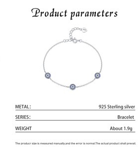 Pulsera de Cadena Minimalista con Dijes de Cristal de Plata S925, Unisex, para Uso Diario, con Diseño de Ojo Azul para Piel Sensible - Product Image 2