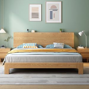 Cama doble de madera maciza de fresno de 1.8 m, estilo nórdico japonés, tipo plataforma, para uso doméstico o de alquiler. - Product Image 3