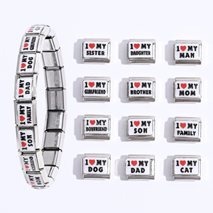 Bracelet à breloques italiennes en acier inoxydable doré pour la famille, l'amour (copain, petite amie), le <span class=keywords><strong>papa</strong></span>, la <span class=keywords><strong>maman</strong></span>, le chat, le chien - Product Image 2