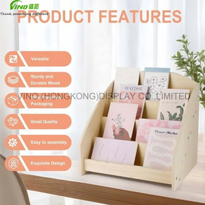 Estante organizador de madera de 4 niveles, soporte de exhibición de tarjetas de felicitación para postales, pegatinas y exhibición de encimera de supermercado - Product Image 4