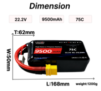 Аккумулятор LiPo 6S 22.2V для FPV дронов VANT, 5200мАч, 8000мАч, 9500мАч, 75C, для БПЛА и квадрокоптеров