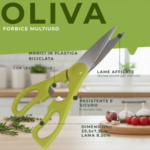 Forbici da Cucina in Acciaio Inossidabile e Plastica Riciclata, Modello Oliva, Robuste ed Efficaci, Lavabili, 2 in 1 A - Product Image 3