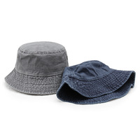 Topi Bucket Pria Wanita Grosir Model Acid Wash Retro Denim Hip-Hop Logo Bordir 3D Katun Pelindung Matahari Musim Panas