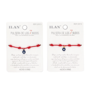 Pulsera de siete nudos Ilan con cuerda roja y colgante de ojo, amuleto de protección hecho a mano - Product Image 1