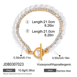 Pulsera J&D de Acero Inoxidable con Baño de Oro PVD de 18K, Antideslustre, de Doble Capa, con Piedras de Estrás y Cierre de Mosquetón - Product Image 3