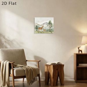 Deer And Fawn Landscape <b>Canvas</b> Wall Art Modern Farmhouse Style Print With Wooden <b>Frame</b> Rectangle Shape For Home Decoration - Product Image 3