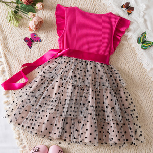 Vestito Estivo per <span class=keywords><strong>Bambina</strong></span> con Maniche Corte in Rete, Gonna Principessa, Collo Tondo, Stile Dolce, Design <span class=keywords><strong>Elegante</strong></span> a Torta - Product Image 5