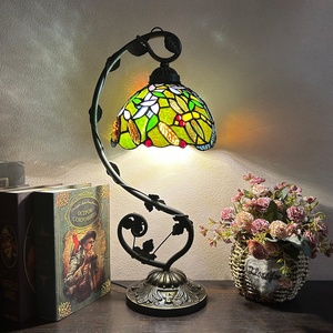 Lámpara de Mesa Tiffany de 8 Pulgadas con Diseño Pastoral, Forma de Tubo Curvado con Signo de Interrogación, Modelo <span class=keywords><strong>para</strong></span> Estudio, Habitación, Luz Ambiental Cálida Decorativa - Product Image 3
