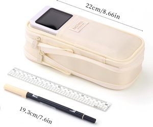 Estuche de tela con cremallera de gran capacidad para lápices, para chicas adolescentes, uso escolar y de oficina, color crema - Product Image 2