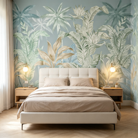Papier peint mural tropical aquarelle de luxe léger, fond bleu, pour la décoration de la maison, de l'hôtel, du salon de beauté