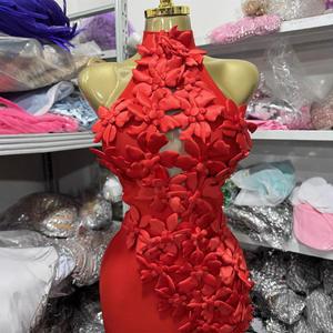 Модное женское платье Seven Color 2026: Новое, сексуальное, красное, длинное, для вечеринок, с вырезами, 3D-вышивкой и бретелью через шею - Product Image 4