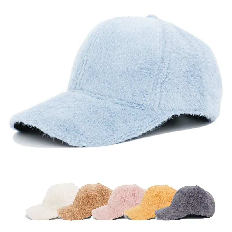 wholesale custom embroidery logo warm wearing rabbit fur baseball cap cold unisex winter hats competitive price