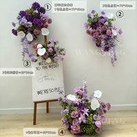 Dekorasi dinding bunga sutra ungu modern, rangkaian bunga lantai, centerpiece pernikahan, dekorasi meja, latar belakang fotografi, panjang