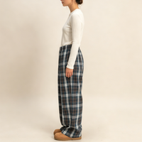 Pantalon large vert à carreaux pour femme, taille haute, boutonné devant, coupe ample, style vintage, décontracté, streetwear, bas de tenue féminin
