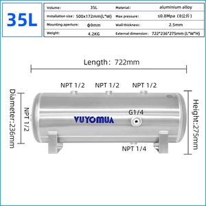 <span class=keywords><strong>Compresseur</strong></span> d'air horizontal en aluminium personnalisé de 35L/9.2 gallons Réservoir de stockage d'air en alliage pour suspension de camion/klaxon de voiture - Product Image 2