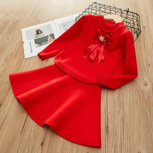 Ropa Infantil de Moda Coreana al por Mayor, Ropa para Niñas, Ropa de Color Puro, Suéter, Conjuntos de Vestidos de Punto - Product Image 6