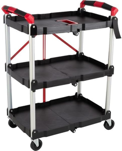 Portable Folding Service Cart - 3 Tier with Wheels for Warehouse And home - Product Image 1