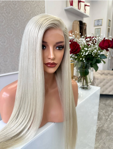 Perruque Lace Front Longue et Droite <span class=keywords><strong>Blond</strong></span> Platine Cendré, 100% Cheveux Humains Vierges Brésiliens, Pré-Pluckée, Sans Colle, pour Femme, Vente en Gros - Product Image 1
