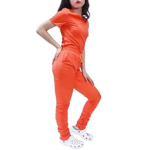 Solid Floral <strong>Purple</strong> Stretch Medical <strong>Scrubs</strong> Sets Nurse Hospital Uniforms Sets With Cotton 3x Scissor Pockets Stacked Jogger Pants - Product Image 4