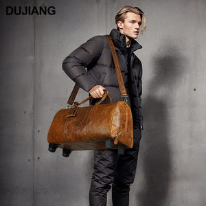 Dujiang Crazy Horse Leather Luggage Bag 20-35L Trolley Travel <b>Suitcase</b> Unisex - Product Image 3