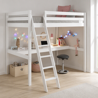 Lit superposé moderne en bois de pin massif, écologique, pour chambre d'enfant, avec pieds carrés blancs et protection anti-chute