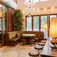 Meubles de restaurant d'hôtel modernes et écologiques, banquette en velours courbée, canapé, chaise en bois de noyer et cuir, ensemble de table ronde en marbre