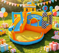 Château gonflable pour enfants sur le thème des voitures, château gonflable blanc, château gonflable avec toboggan