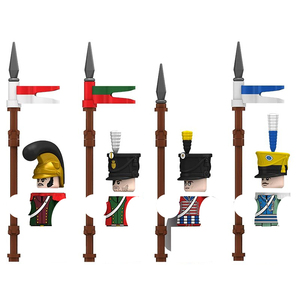 N037-040 Soldat de <span class=keywords><strong>cavalerie</strong></span> des guerres napoléoniennes avec drapeau et lance - Figurine en plastique ABS, petite pièce de construction - Jouet d'assemblage pour garçon - Product Image 1