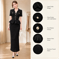 Nouvelle Robe Tricotée Élégante Noire à Col Revers et Manches Courtes Ajustée avec Détails Creux Printemps-Été 2026 pour Femme